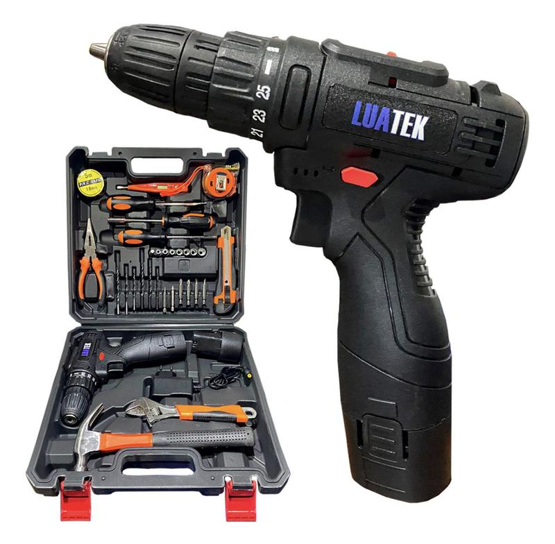 Parafusadeira Furadeira com Kit Oficina Profissional Luatek 12v